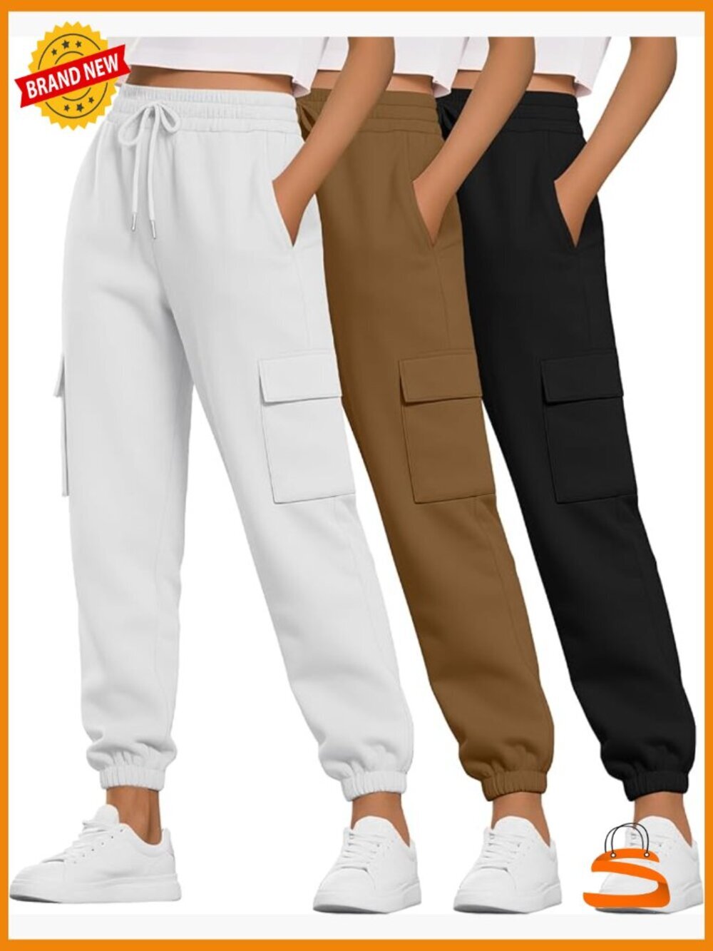 3 Pack Women's Cargo Sweatpants Joggers High Waist Workout Pants with Pockets